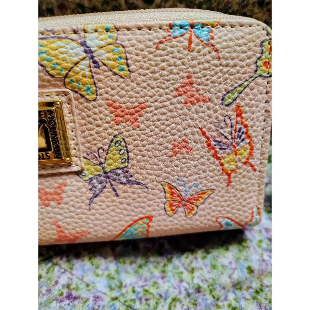 Pink Butterfly Leather Stone Mountain Wallet